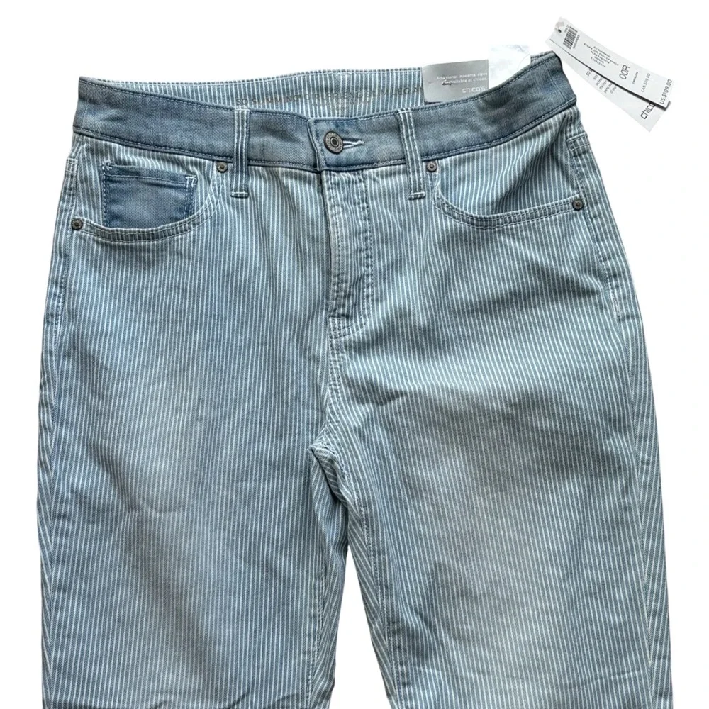 Chicos So Slimming Girlfriend Slim‎ Leg Stripe Dbl Fray Ankle Jeans 00R NWT